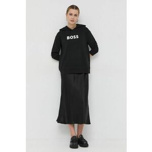 Bavlnená mikina BOSS dámska, čierna farba, s kapucňou, s potlačou vyobraziť