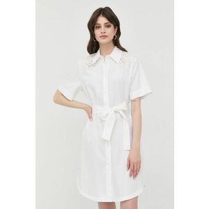 Bavlnené šaty BOSS biela farba, mini, rovný strih vyobraziť