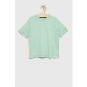 Detské bavlnené tričko United Colors of Benetton zelená farba, jednofarebný vyobraziť