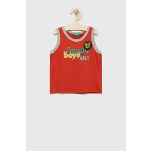 Detský bavlnený top United Colors of Benetton červená farba, s nášivkou vyobraziť