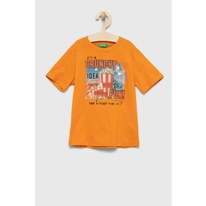 Detské bavlnené tričko United Colors of Benetton oranžová farba, s potlačou vyobraziť