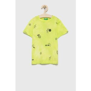 Detské bavlnené tričko United Colors of Benetton zelená farba, vzorovaný vyobraziť