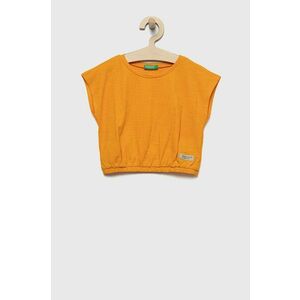 Detské bavlnené tričko United Colors of Benetton oranžová farba, vyobraziť