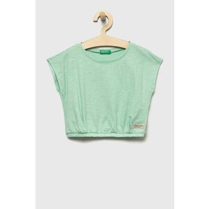 Detské bavlnené tričko United Colors of Benetton zelená farba, vyobraziť