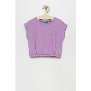 Detské bavlnené tričko United Colors of Benetton fialová farba, vyobraziť