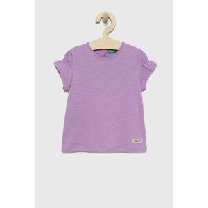 Detské bavlnené tričko United Colors of Benetton fialová farba, vyobraziť
