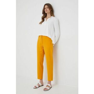 Nohavice s prímesou vlny Calvin Klein dámske, oranžová farba, rovné, vysoký pás vyobraziť