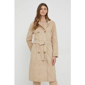 Kožený kabát Calvin Klein dámsky, béžová farba, prechodný, vyobraziť
