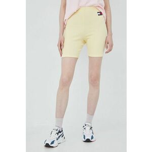 Šortky Tommy Jeans dámske, žltá farba, jednofarebné, vysoký pás vyobraziť