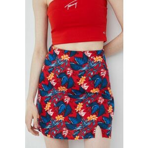 Sukňa Tommy Jeans červená farba, mini, áčkový strih vyobraziť