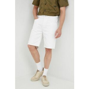 Rifľové krátke nohavice Calvin Klein Jeans pánske, biela farba, vyobraziť