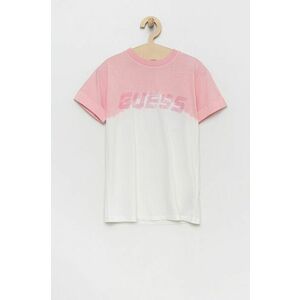 Detské bavlnené tričko Guess ružová farba, vyobraziť