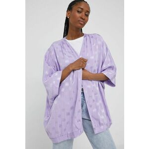 Kimono Answear Lab fialová farba, bez zapínania, jednofarebná vyobraziť
