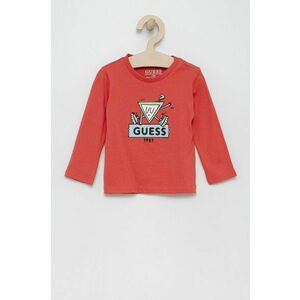 Detská bavlnená košeľa s dlhým rukávom Guess červená farba, s potlačou vyobraziť
