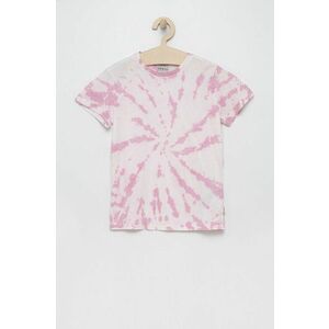 Detské bavlnené tričko Guess ružová farba, vzorovaný vyobraziť