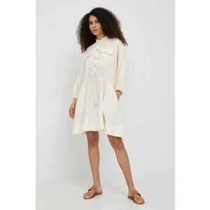Ľanové šaty Lauren Ralph Lauren béžová farba, mini, áčkový strih vyobraziť