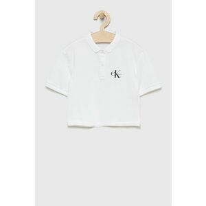 Detské polo tričko Calvin Klein Jeans biela farba, vyobraziť