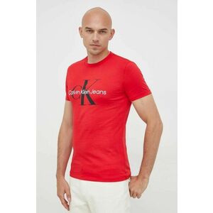 Bavlnené tričko Calvin Klein Jeans červená farba, s potlačou vyobraziť