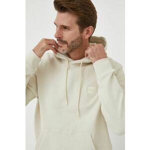 Bavlnená mikina BOSS BOSS CASUAL pánska, béžová farba, s kapucňou, jednofarebná vyobraziť