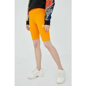 Šortky adidas Originals Adicolor HF7483-BORANG, dámske, oranžová farba, s nášivkou, vysoký pás vyobraziť
