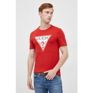Bavlnené tričko Guess červená farba, s potlačou vyobraziť