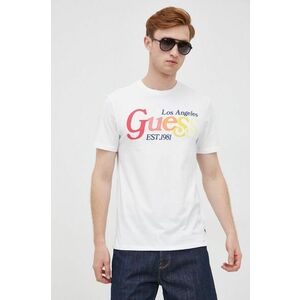 Bavlnené tričko Guess biela farba, s potlačou vyobraziť