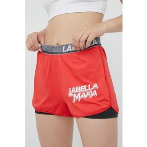 Tréningové šortky LaBellaMafia Sweat dámske, červená farba, s potlačou, vysoký pás vyobraziť