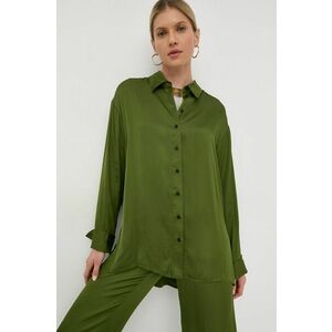Košeľa Herskind dámska, zelená farba, voľný strih, s klasickým golierom vyobraziť
