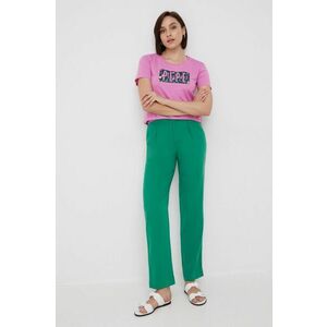 Nohavice Pepe Jeans dámske, zelená farba, rovné, vysoký pás vyobraziť
