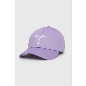 Bavlnená čiapka Guess fialová farba, s nášivkou vyobraziť