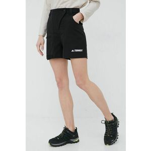 Turistické šortky adidas TERREX Zupahike dámske, čierna farba, jednofarebné, vysoký pás vyobraziť
