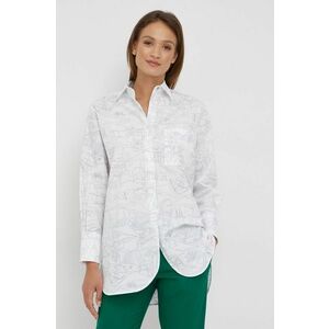 Bavlnená košeľa PS Paul Smith dámska, biela farba, voľný strih, s klasickým golierom vyobraziť