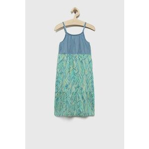Dievčenské bavlnené šaty United Colors of Benetton tyrkysová farba, mini, áčkový strih vyobraziť