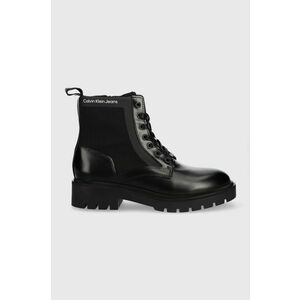 Workery Calvin Klein Jeans Military Boot dámske, čierna farba, na plochom podpätku, vyobraziť