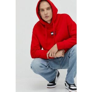 Bavlnená mikina Tommy Jeans pánska, červená farba, s nášivkou vyobraziť