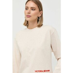 Bavlnené tričko s dlhým rukávom Victoria Beckham béžová farba, vyobraziť