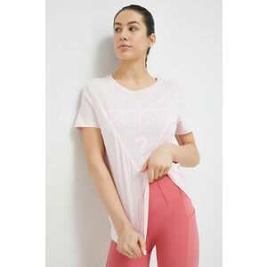 Bavlnené tričko Guess ružová farba vyobraziť