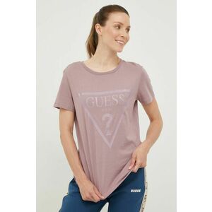 Bavlnené tričko Guess fialová farba, vyobraziť