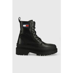 Kožené workery Tommy Jeans Lace Up Boot dámske, čierna farba, na platforme, vyobraziť