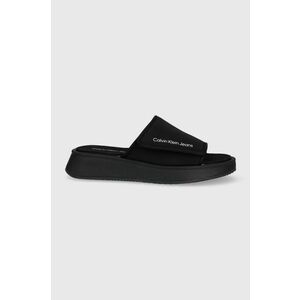 Šľapky Calvin Klein Jeans One-strap Sandal dámske, čierna farba, na platforme vyobraziť