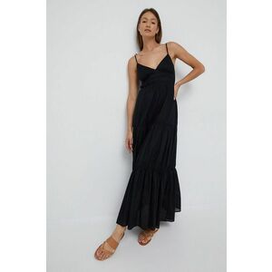 Bavlnené šaty Sisley čierna farba, maxi, áčkový strih vyobraziť