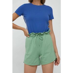 Bavlnené šortky United Colors of Benetton dámske, zelená farba, jednofarebné, vysoký pás vyobraziť