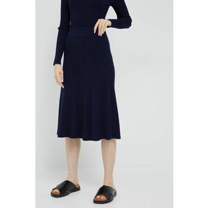 Vlnená sukňa Polo Ralph Lauren tmavomodrá farba, midi, áčkový strih vyobraziť