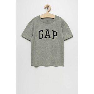 Detské bavlnené tričko GAP šedá farba, s nášivkou vyobraziť