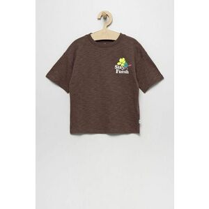 Detské bavlnené tričko GAP hnedá farba, s potlačou vyobraziť