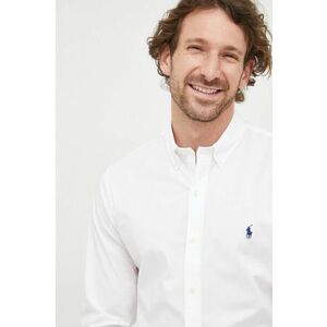 Košeľa Polo Ralph Lauren pánska, biela farba, slim, s golierom button-down vyobraziť