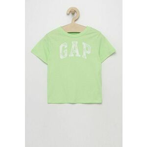 Detské bavlnené tričko GAP zelená farba, s potlačou vyobraziť