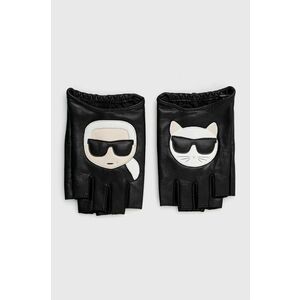 Kožené rukavice Karl Lagerfeld dámske, čierna farba vyobraziť