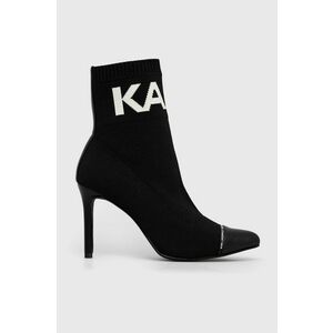 Členkové topánky Karl Lagerfeld Panache Hi dámske, čierna farba, na vysokom podpätku, vyobraziť