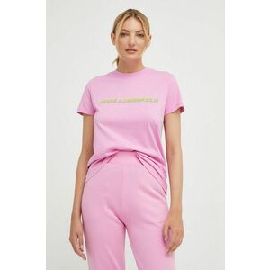 Bavlnené tričko Karl Lagerfeld ružová farba vyobraziť